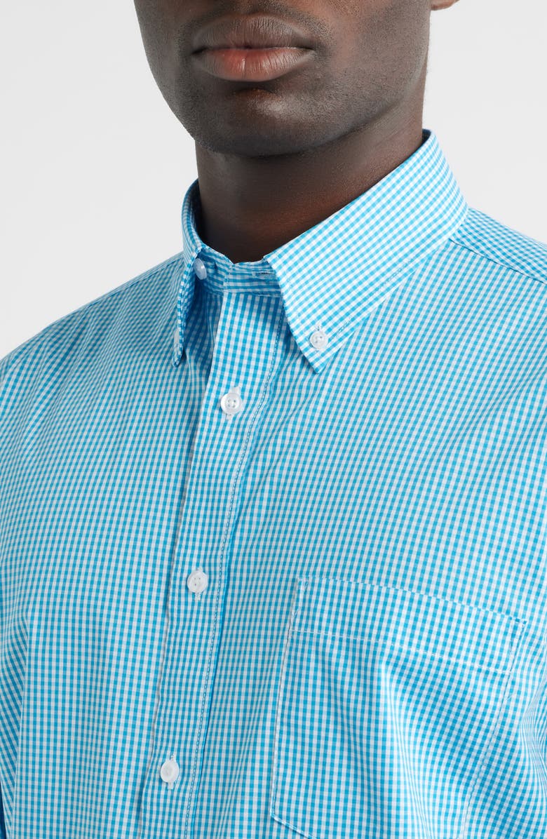 Roffe Accessories Eagle Regular Fit Teal Gingham Check Cotton Button-Down Oxford Shirt, Alternate, color, 