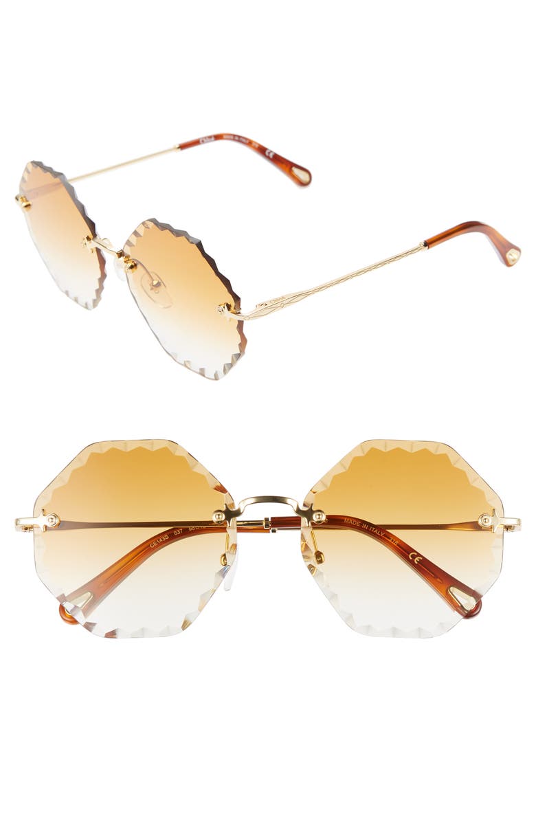 Chloé Rosie 58mm Gradient Octagonal Rimless Sunglasses, Main, color, 