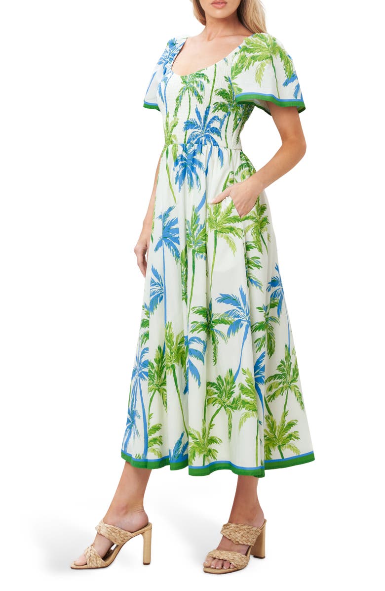 FLYING TOMATO Print Midi Dress, Alternate, color, White/ Green
