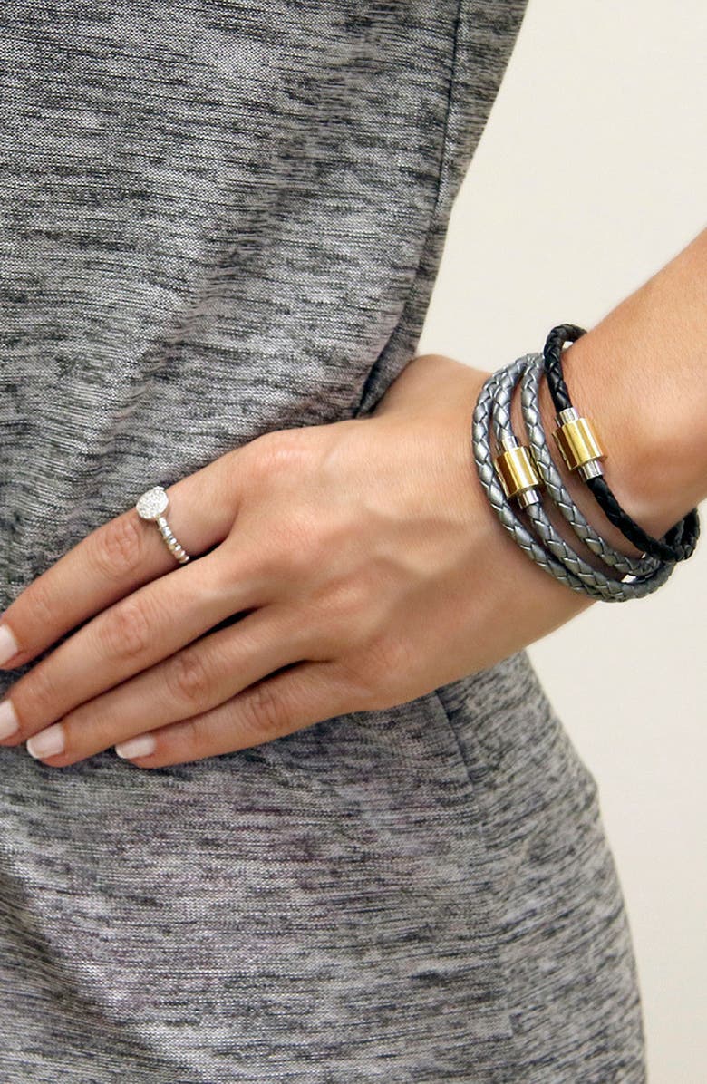 Liza Schwartz Leather Wrap Bracelet, Alternate, color, Grey