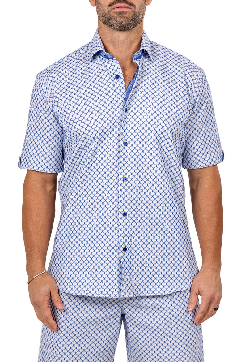 Galileo Marthy Short Sleeve Button-Up Shirt, Main, color, WHITE/BLUE