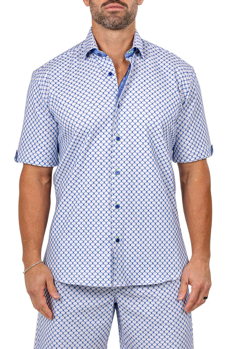 Maceoo Galileo Marthy Short Sleeve Button-Up Shirt, Main, color, White/Blue