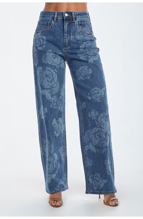 Noli Yoga Rose Print High Rise Relaxed Jean In Medium Blue