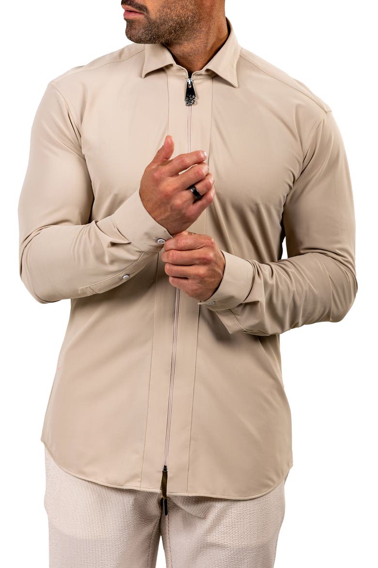 FibZip Marthyr Knit Zip-Up Shirt, Alternate, color, BROWN
