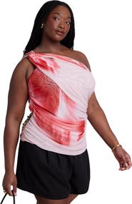 ELOQUII Twist Drape Sheer Mesh Top