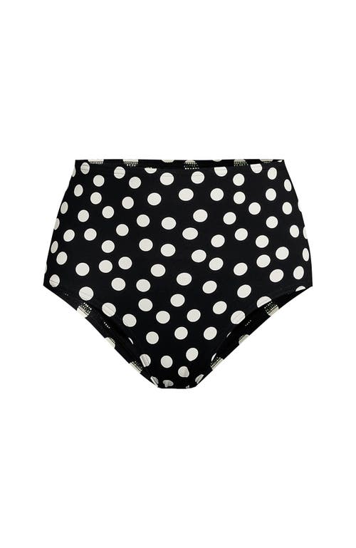 Shop Lands' End Sculpting Suit Chlorine Resistant Targeted Control Retro High Waisted Bikini Swim Bottoms In Black/egret White Tossed Dots