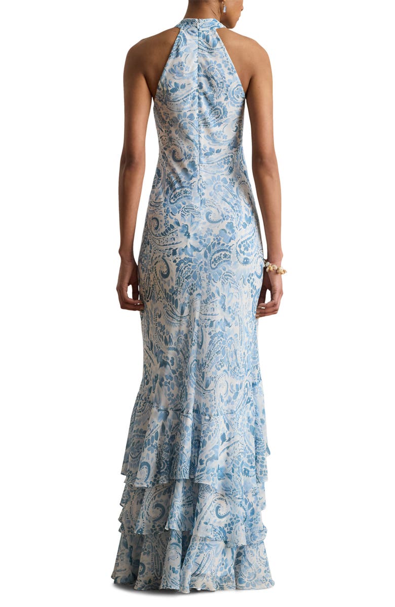 Lauren Ralph Lauren Halter Ruffle Maxi Dress, Alternate, color, White/ Blue Multi