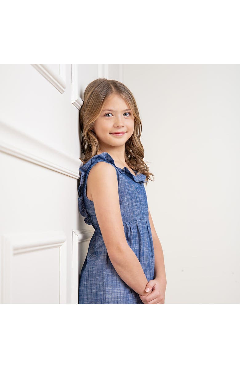 Hope & Henry Girls' Organic Ruffle Neck Jumpsuit, Toddler, Alternate, color, Chambray
