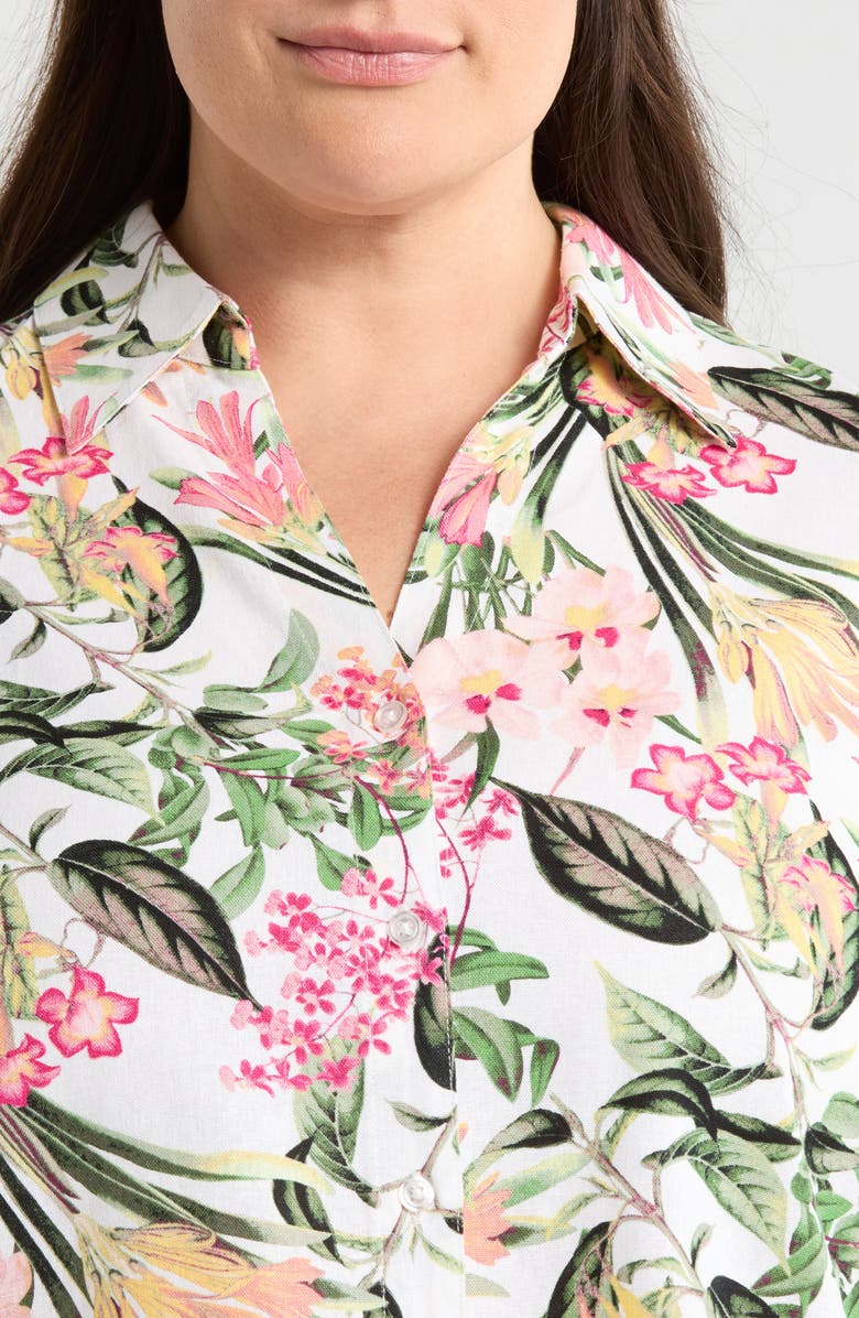 Jones New York Floral Print Shirt, Alternate, color, White Sand Multi