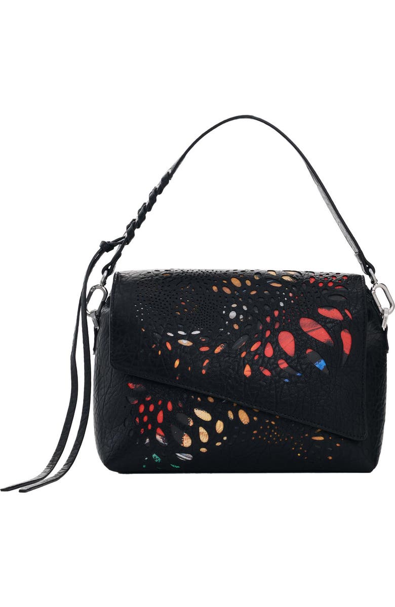 Desigual Butterfly Cutout Faux Leather Shoulder Bag, Main, color, Black