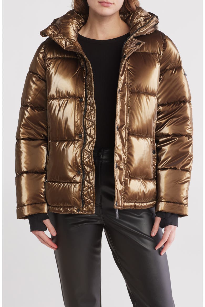 Hooded Short Puffer Jacket, Alternate, color, LIQUID BRASS