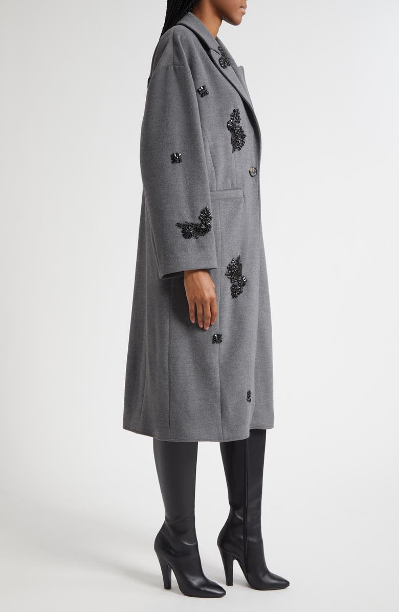 Cinq à Sept Crystal Ivy Gravis Embellished Coat, Alternate, color, Heather Grey/Black