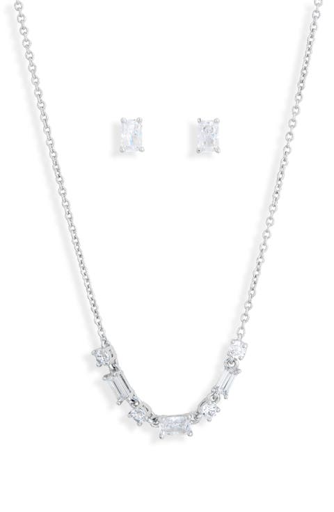 Emerald Cut Pendant Necklace & Stud Earrings Set