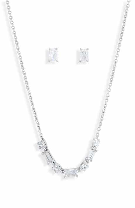 Emerald Cut Pendant Necklace & Stud Earrings Set