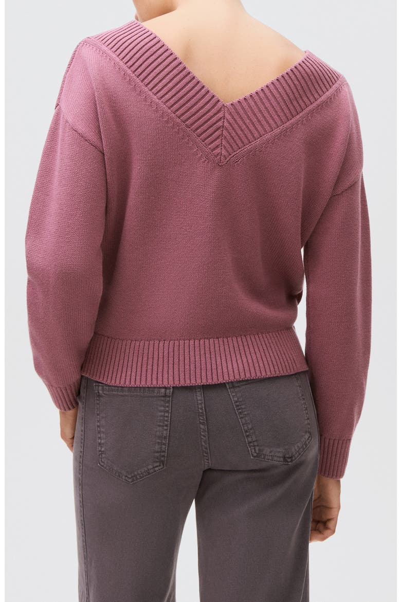 Wide V-Neck Cotton Sweater, Alternate, color, CHERRY