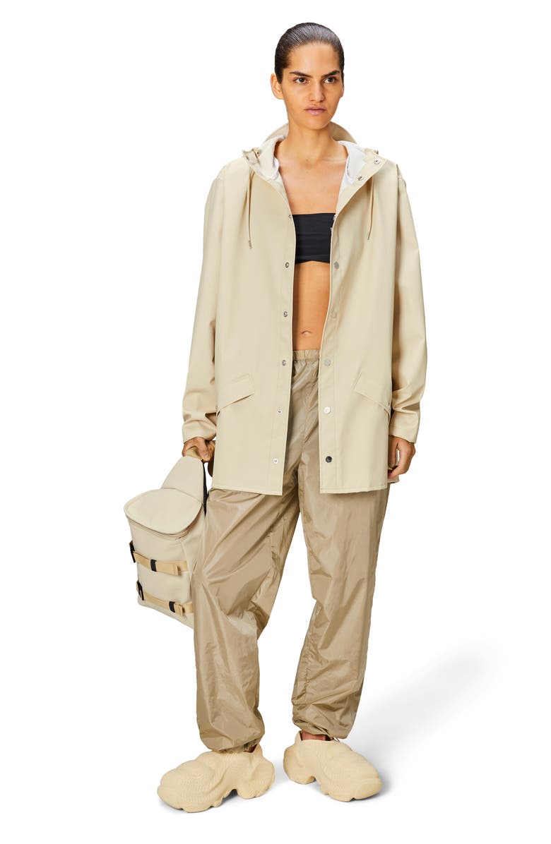 Rains Waterproof Snap Front Rain Jacket, Alternate, color, Dune