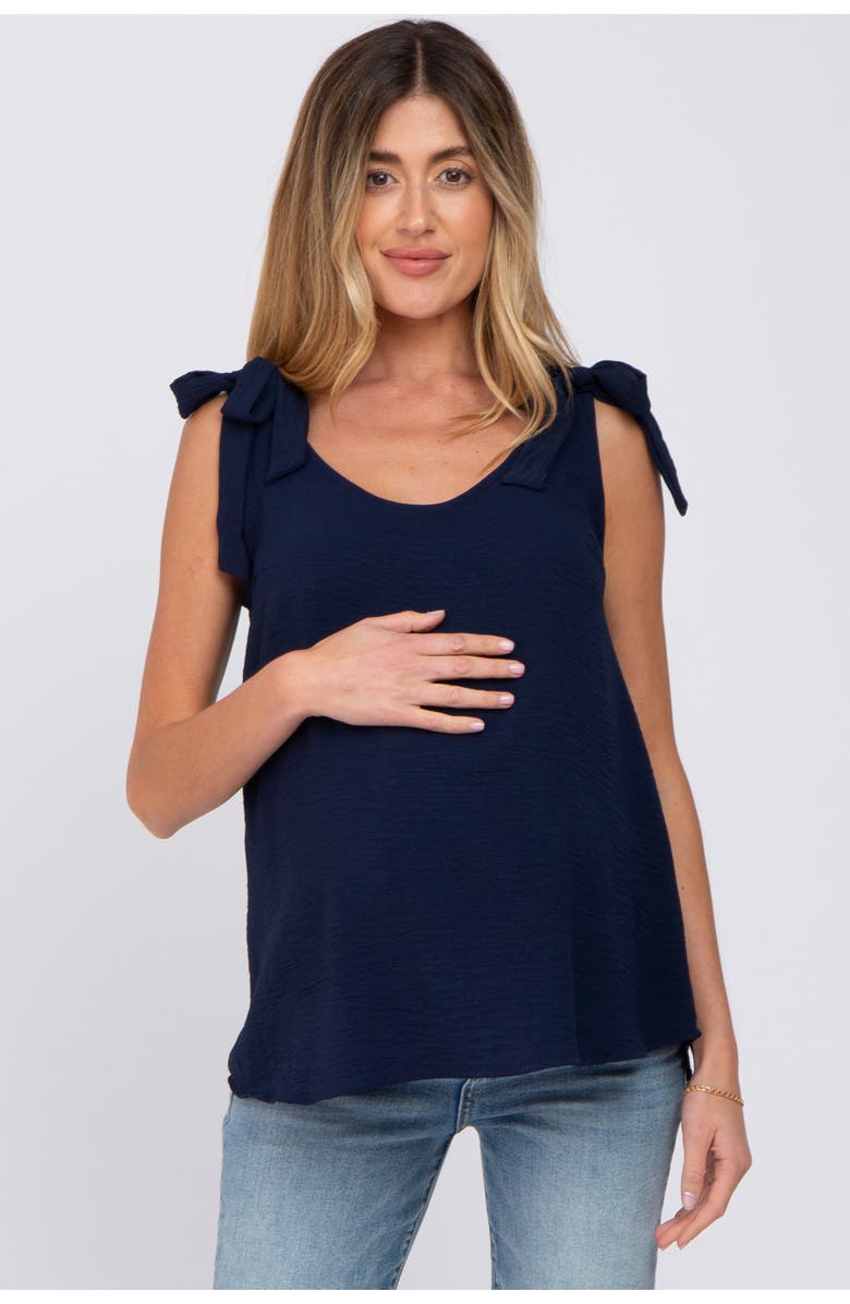 PinkBlush Blue Shoulder Bow Tank Top, Main, color, Navy Blue