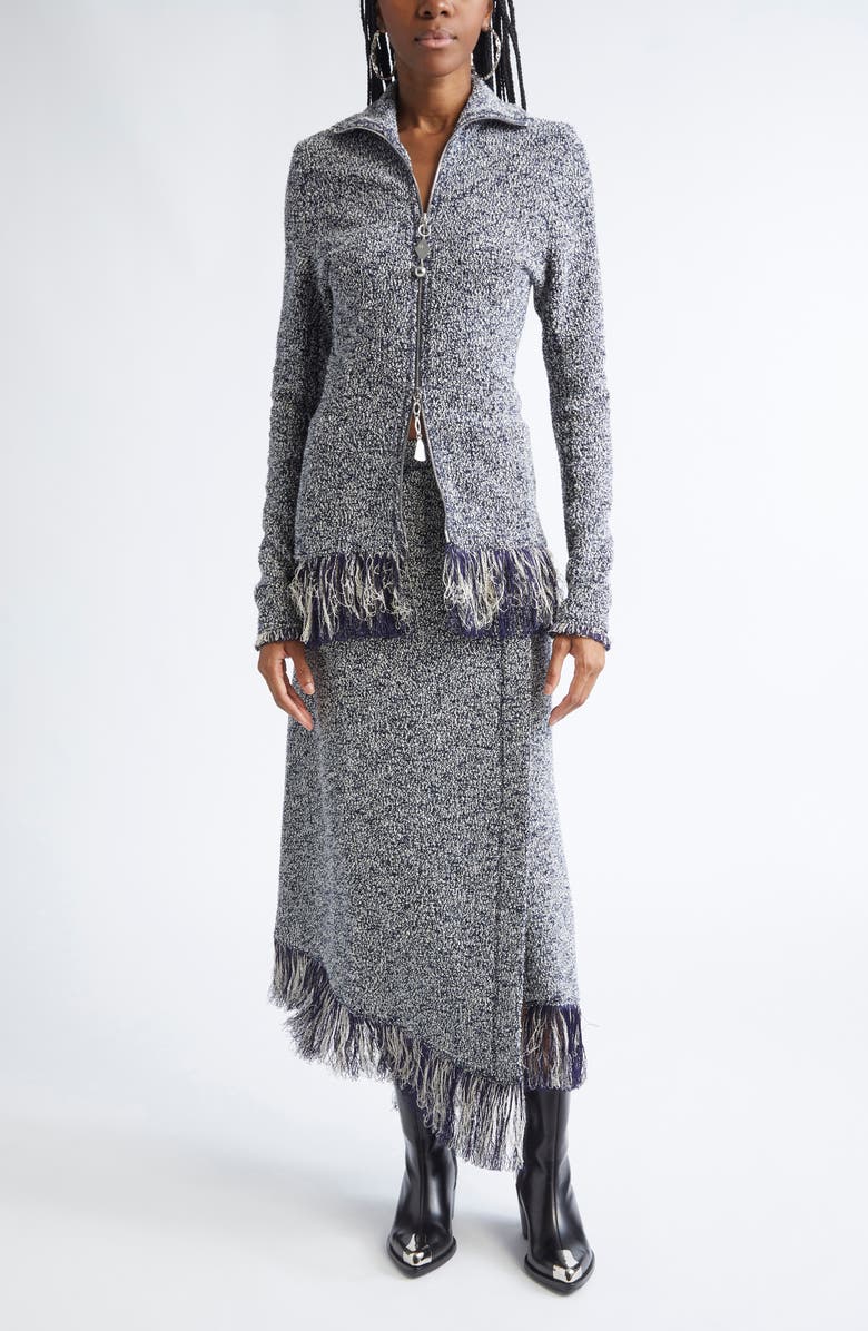 Rabanne Fringe Hem Bouclè Jacket, Alternate, color, Navy/ White