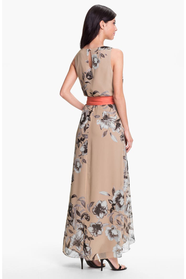 Print High/Low Chiffon Maxi Dress, Alternate, color, TAUPE PRINT