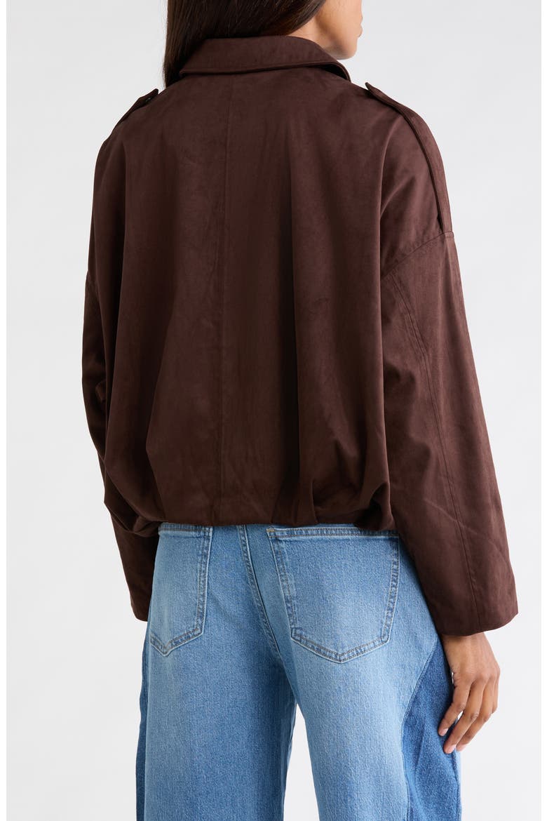 Faux Suede Bubble Hem Bomber Jacket, Alternate, color, CHOCOLATE