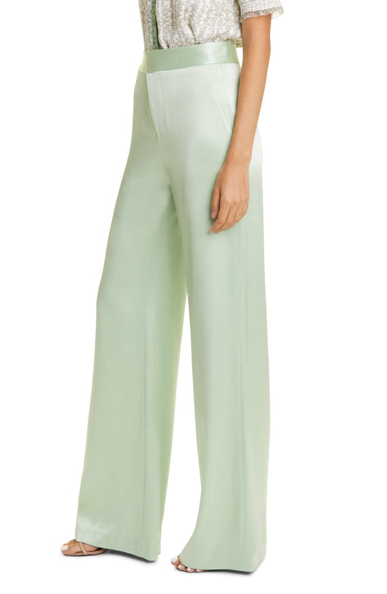 Alice + Olivia Deanna Stretch Cotton Satin Bootcut Pants, Alternate, color, 