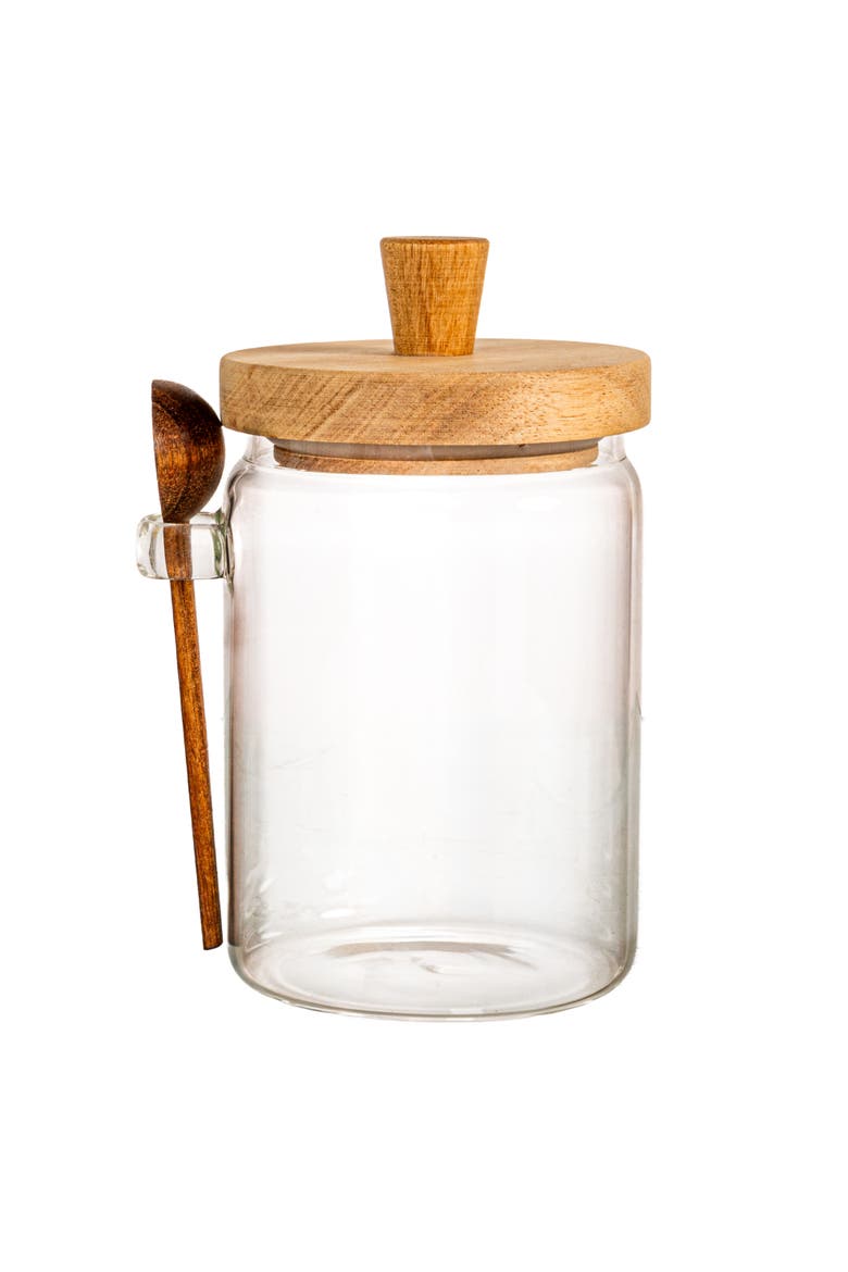Glass Canister with Wood Lid and Spoon, Natural, Alternate, color, Natural