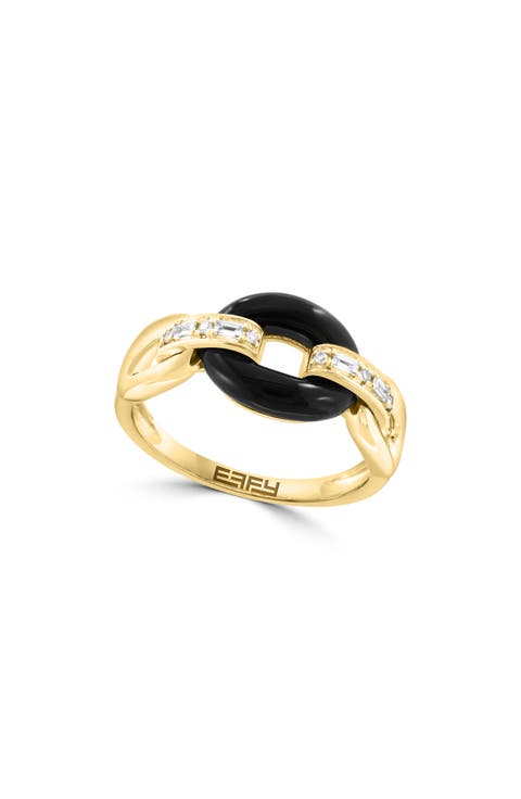 Onyx & Diamond Link Ring - 0.09ct.