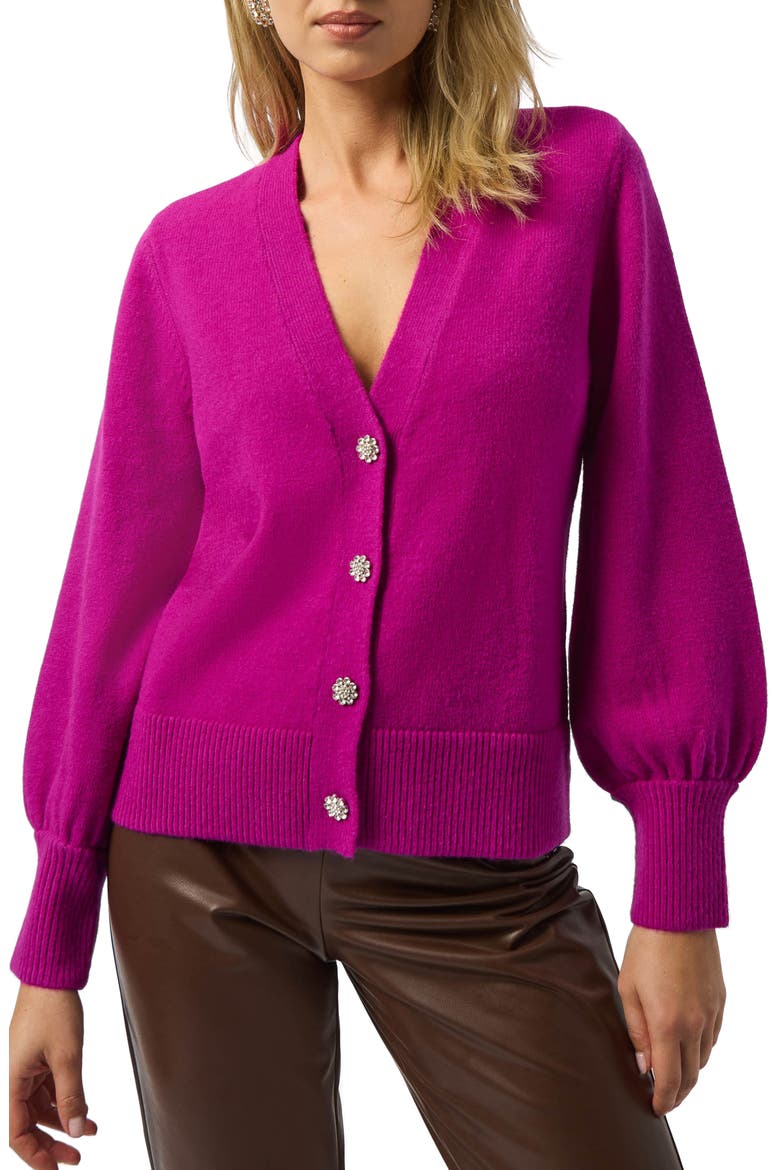 Rhinestone Button Cardigan, Main, color, COSMOS