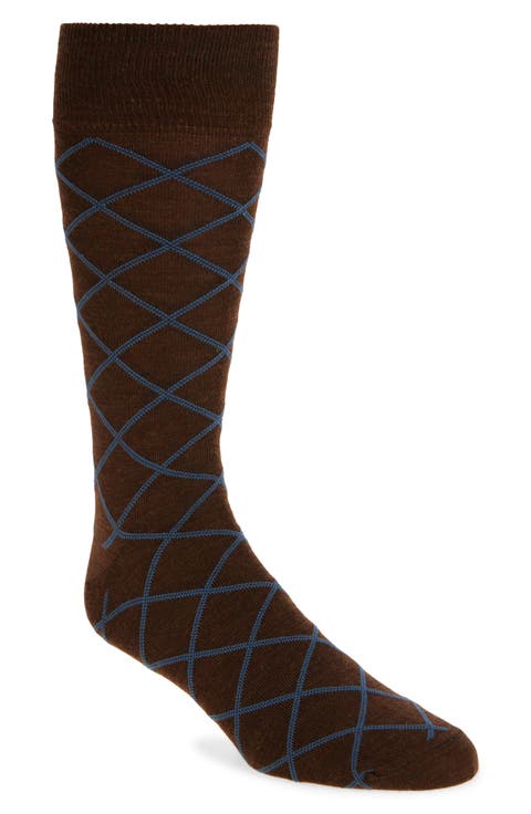 Diamond Pattern Wool Blend Dress Socks