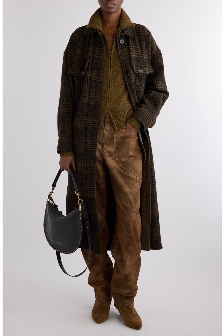 Gislene Plaid Virgin Wool Coat, Alternate, color, KHAKI