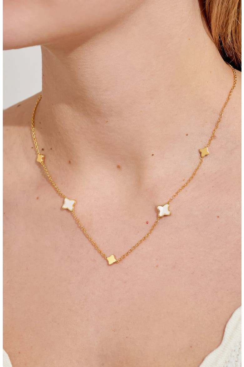 Style Stories Mother Of Pearl Clover Necklace In Gold-Tone Plating, Alternate, color, Metallic Gold