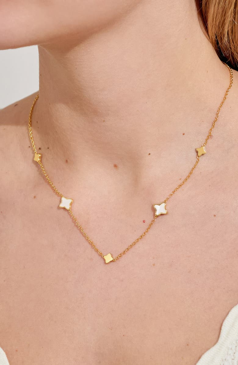 A Littles & Co Style Stories Mother Of Pearl Clover Necklace In Gold-Tone Plating, Alternate, color, Metallic Gold