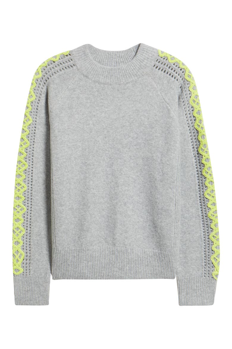 Embroidered Sleeve Mock Neck Sweater, Alternate, color, HEATHER GREY