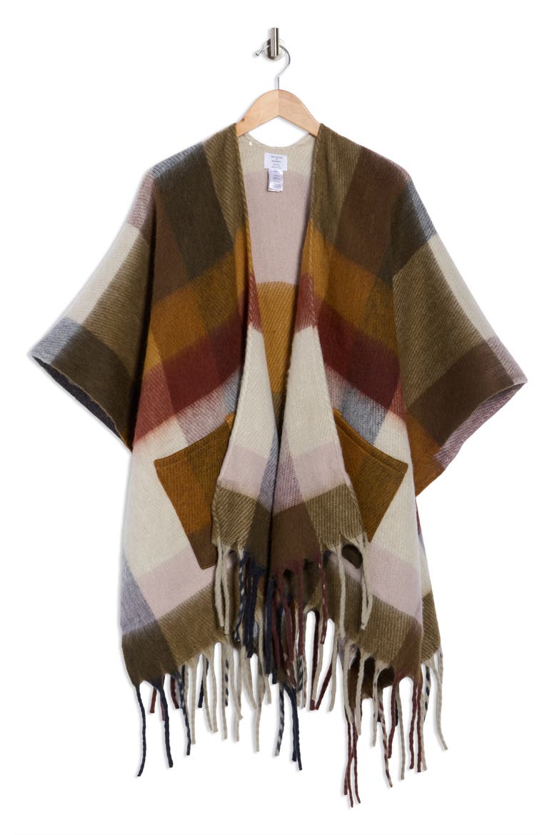 Cozy Blanket Ruana, Alternate, color, OLIVE PLAID COMBO