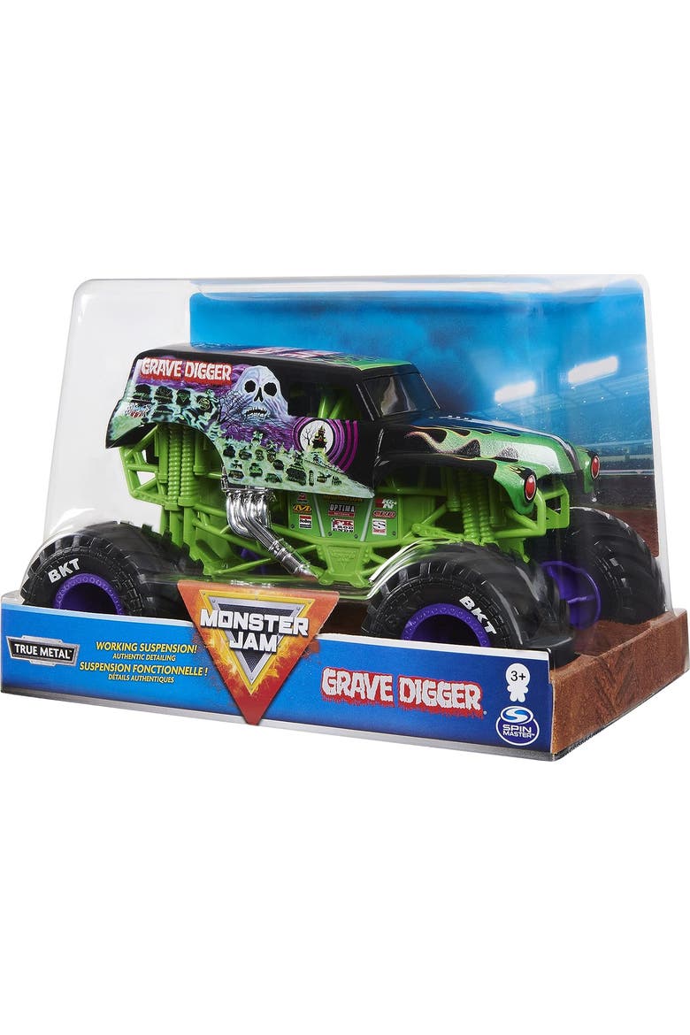 Grave Digger Monster Truck - 124 Scale Die-Cast Vehicle - Chrome Rims and BKT Tread Tires For Use In All Playsets, Alternate, color, Green