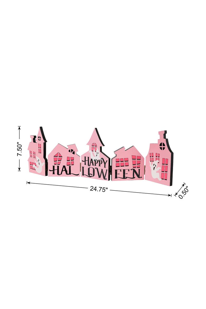 Halloween Wooden Hinged Haunted House Table Decor, Alternate, color, Pink