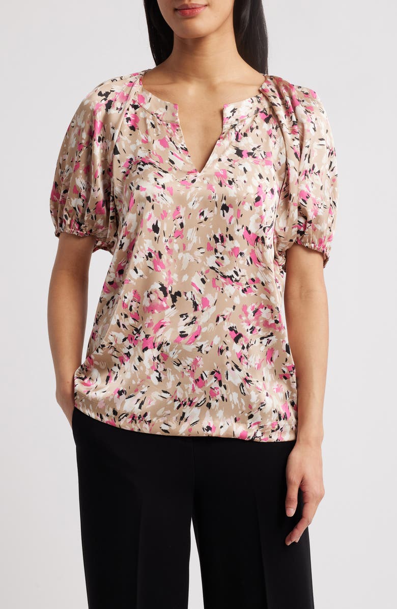 Anne Klein Abstract Print Puff Sleeve Top, Main, color, 