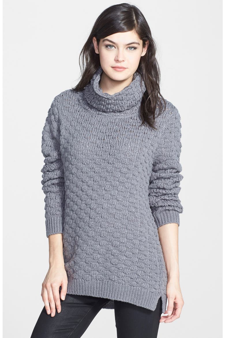 Textured Funnel Neck Sweater, Main, color, MID MEDIUM GREY