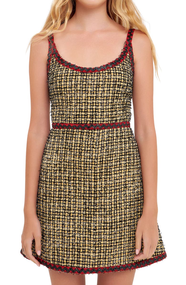English Factory Rickrack Trim Tweed Dress, Alternate, color, Yellow/ Black