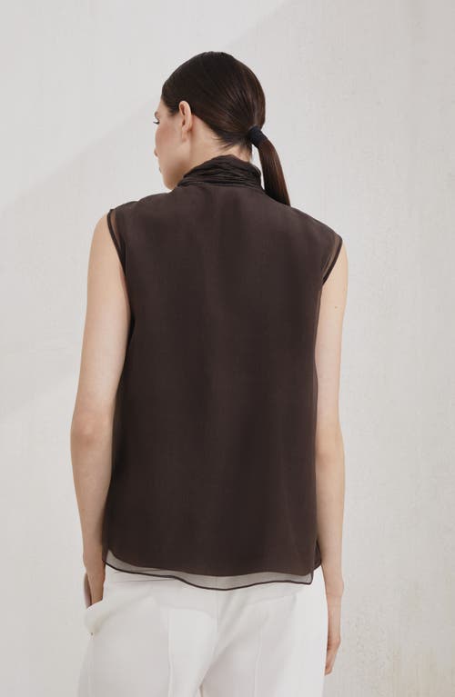 Brunello Cucinelli Pussybow Top With Monili In Brown
