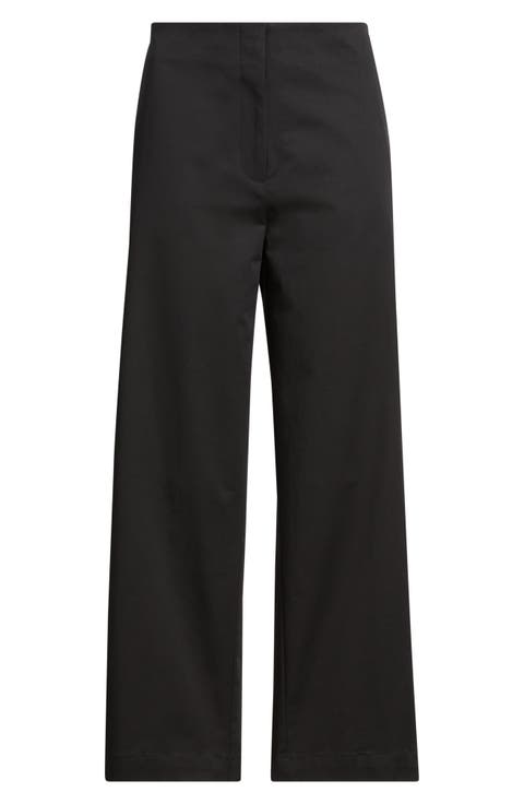 High Waist Stretch Cotton Wide Leg Pants