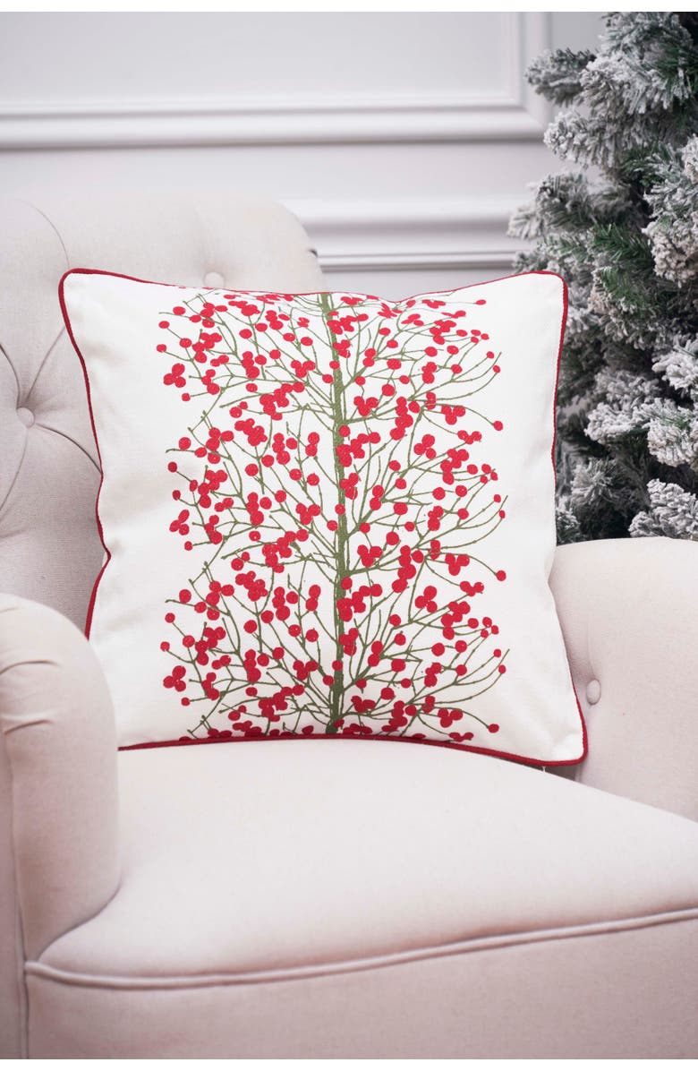 C&F Home Christmas Berries Printed Throw Pillow, 18" x 18", Alternate, color, White