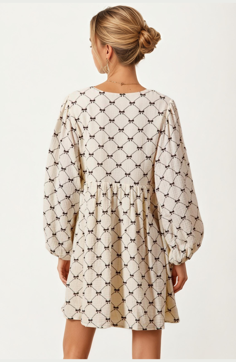 Knit and Lounge Bow Tie Front Soft Diamond Pattern Mini Dress, Alternate, color, 
