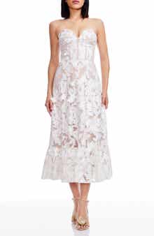 Dress the Population Carina Butterfly Appliqué Strapless Cocktail Midi Dress