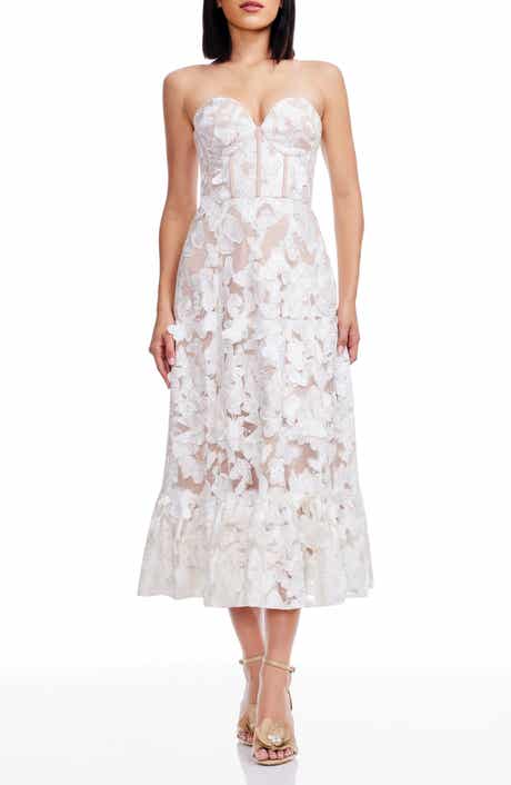 Dress the Population Carina Butterfly Appliqué Strapless Cocktail Midi Dress