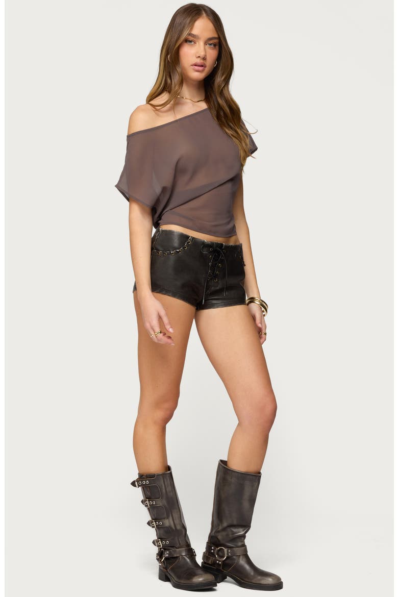 Noria One-Shoulder Sheer Chiffon Top, Alternate, color, MOCHA