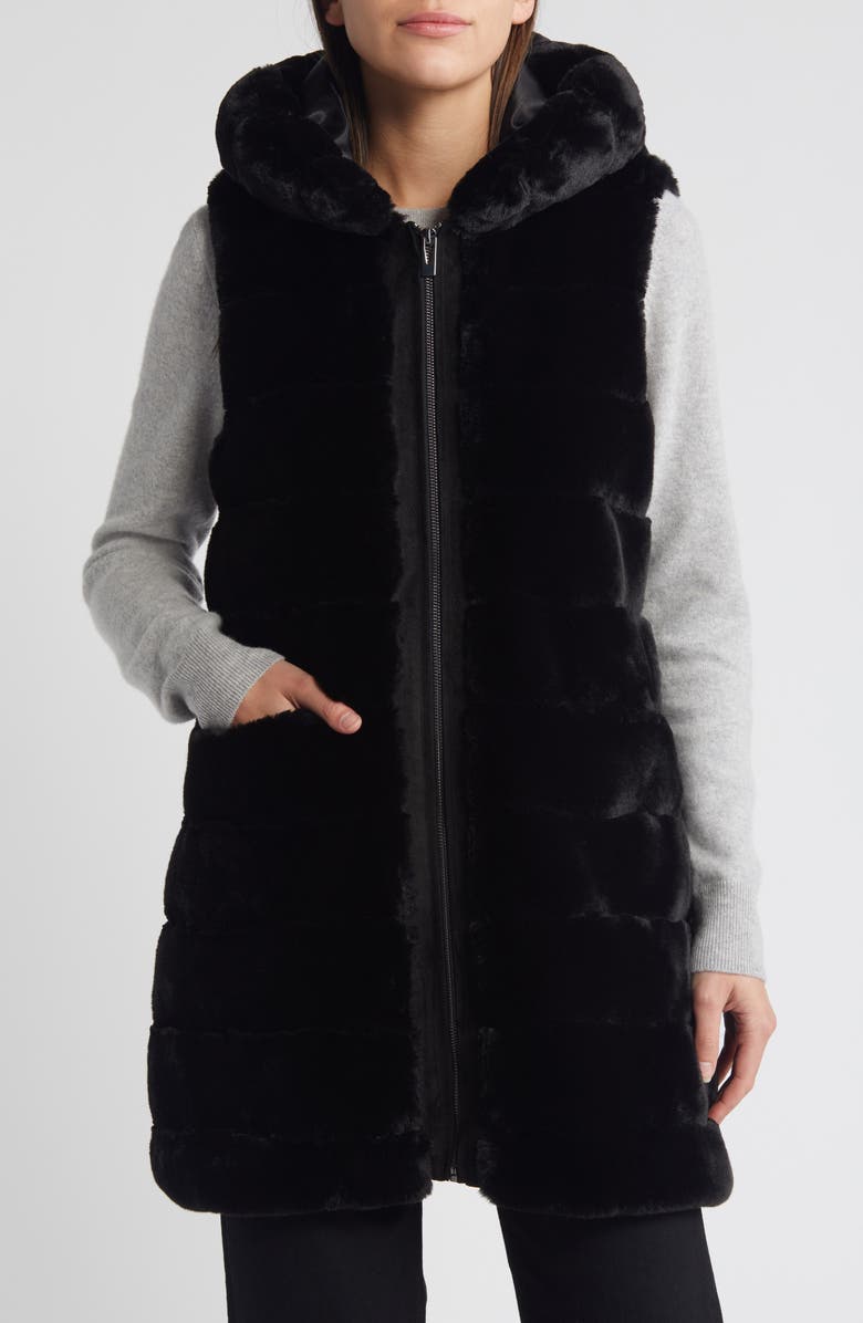 Via Spiga Quilted Faux Fur Hooded Vest, Main, color,