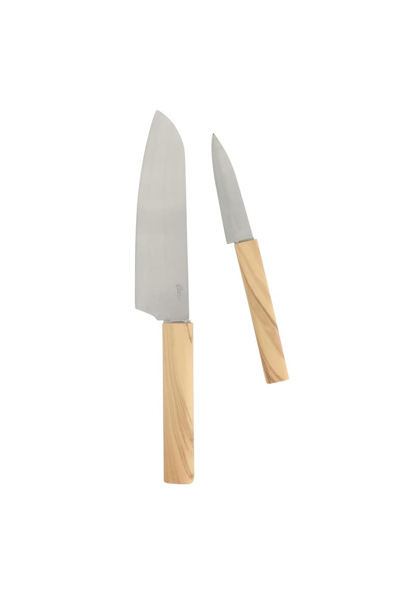 2 Piece Stainless Steel Cutlery Set Faux Wood Handles, Main, color, Brown