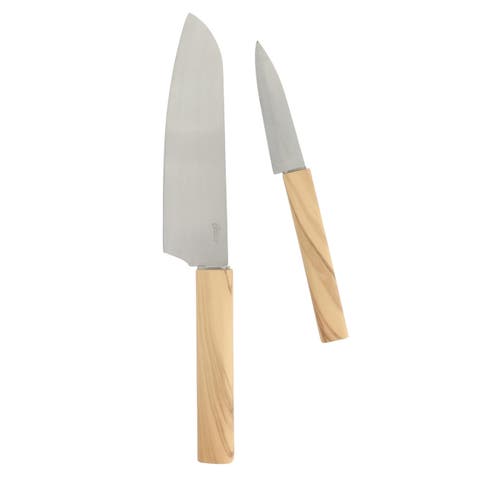 2 Piece Stainless Steel Cutlery Set Faux Wood Handles