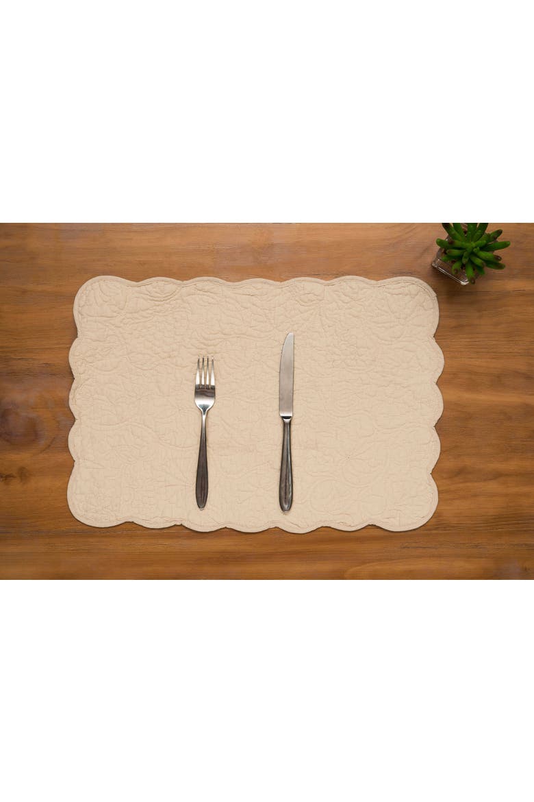 Christiana Khaki Reversible Machine Washable Scallop Quilt Placemats Set of 6, Alternate, color, Beige